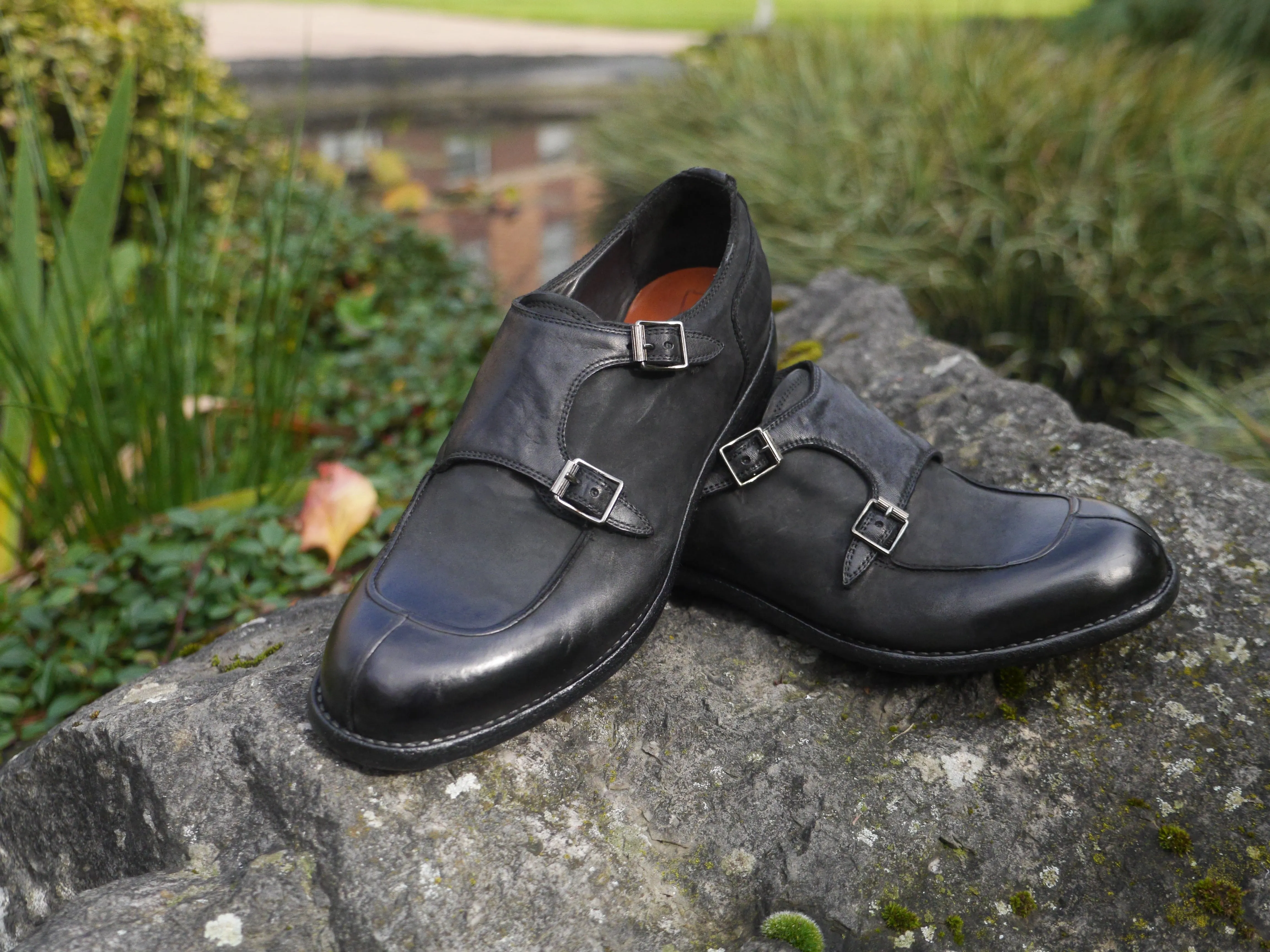 AA03A - Black Nubuck Double Monk