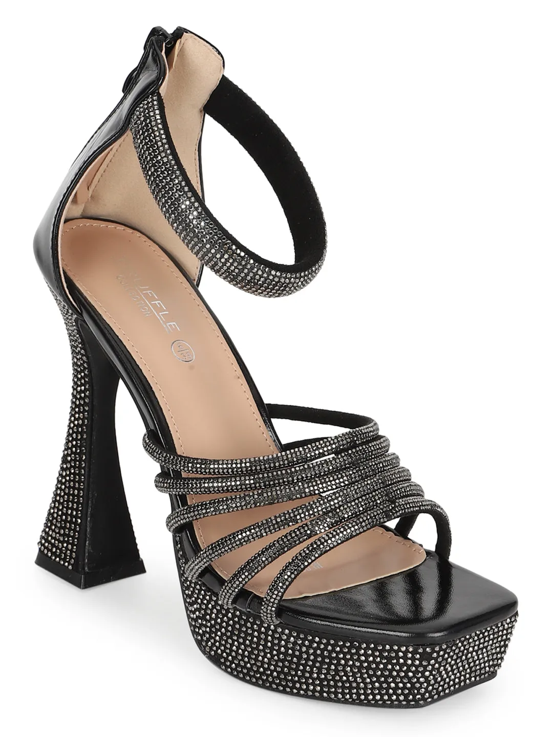 Black Embellished Block High Heel Platform Sandals (TC-RS3602-BLK)