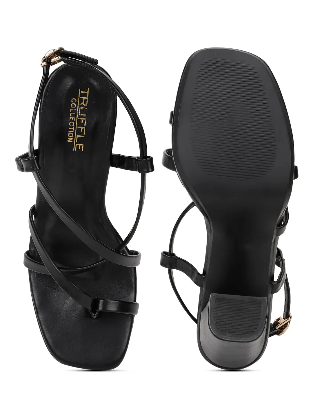 Black PU Buckle Block Sandals (TC-SLC-712-BLK)