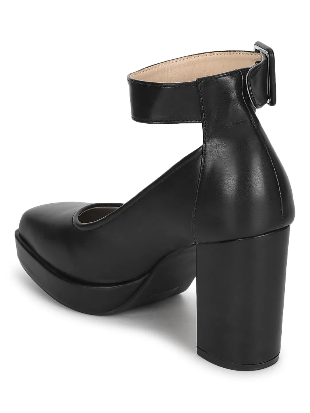 Black PU Stylish Block Heel Pumps (TC-RS3604-BLK)