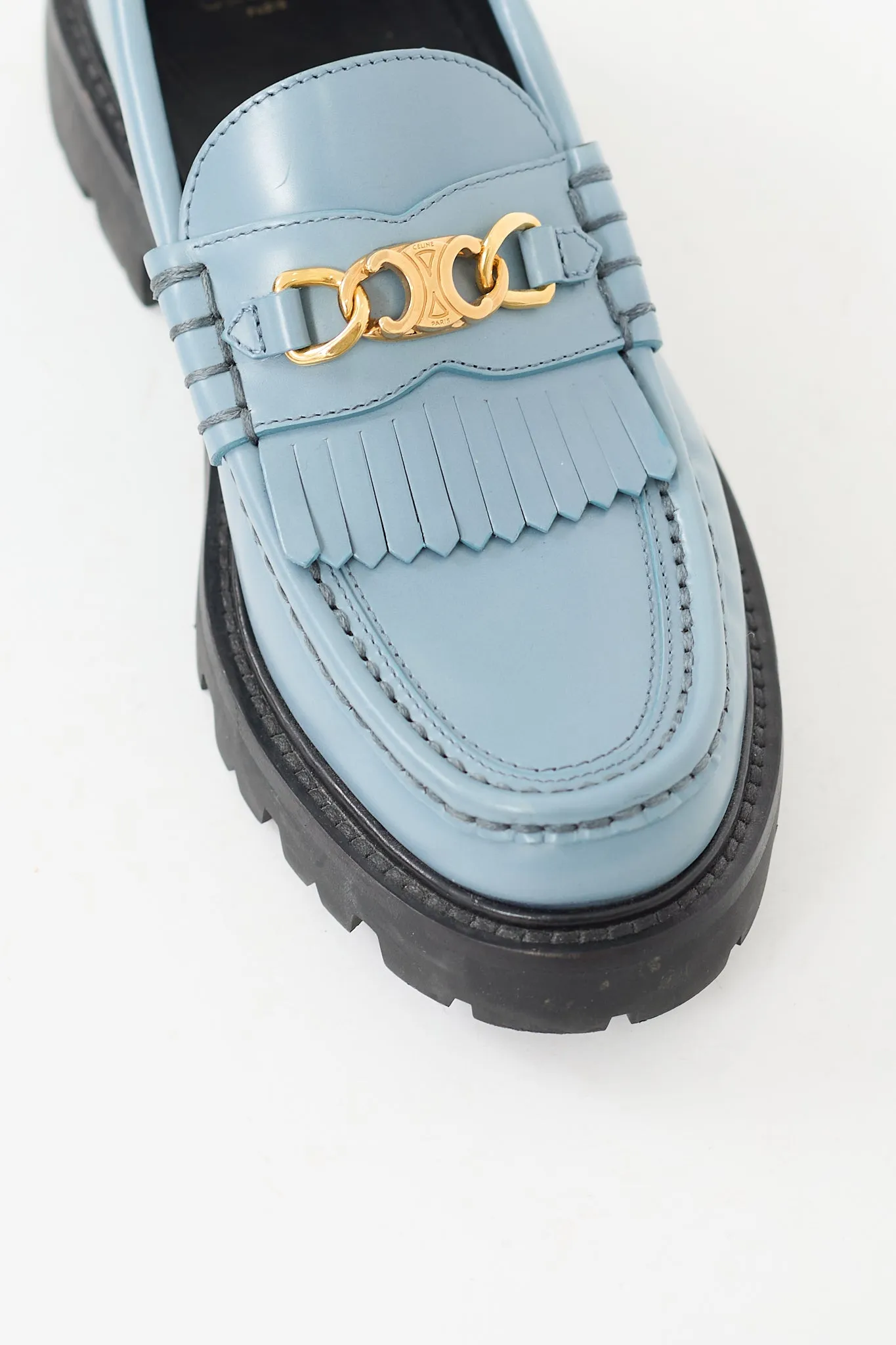 Blue Leather & Gold Triomphe Margaret Loafer