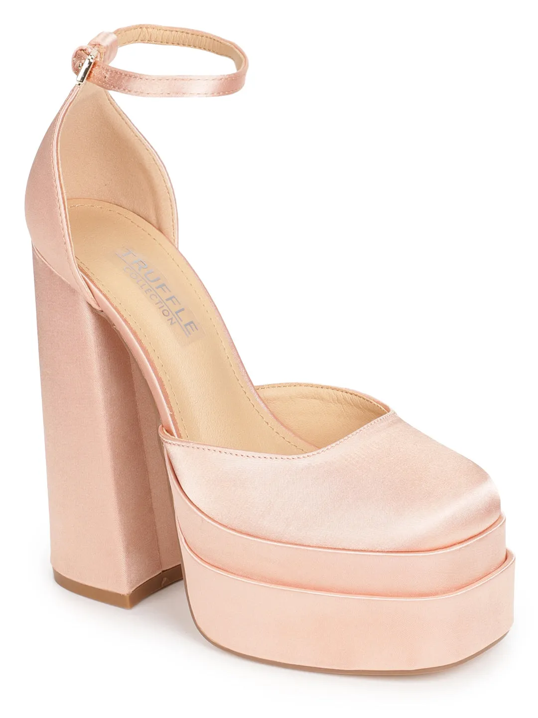 Champagne Satin Strappy Block Sandals (TC-GOWN1-CHAM)