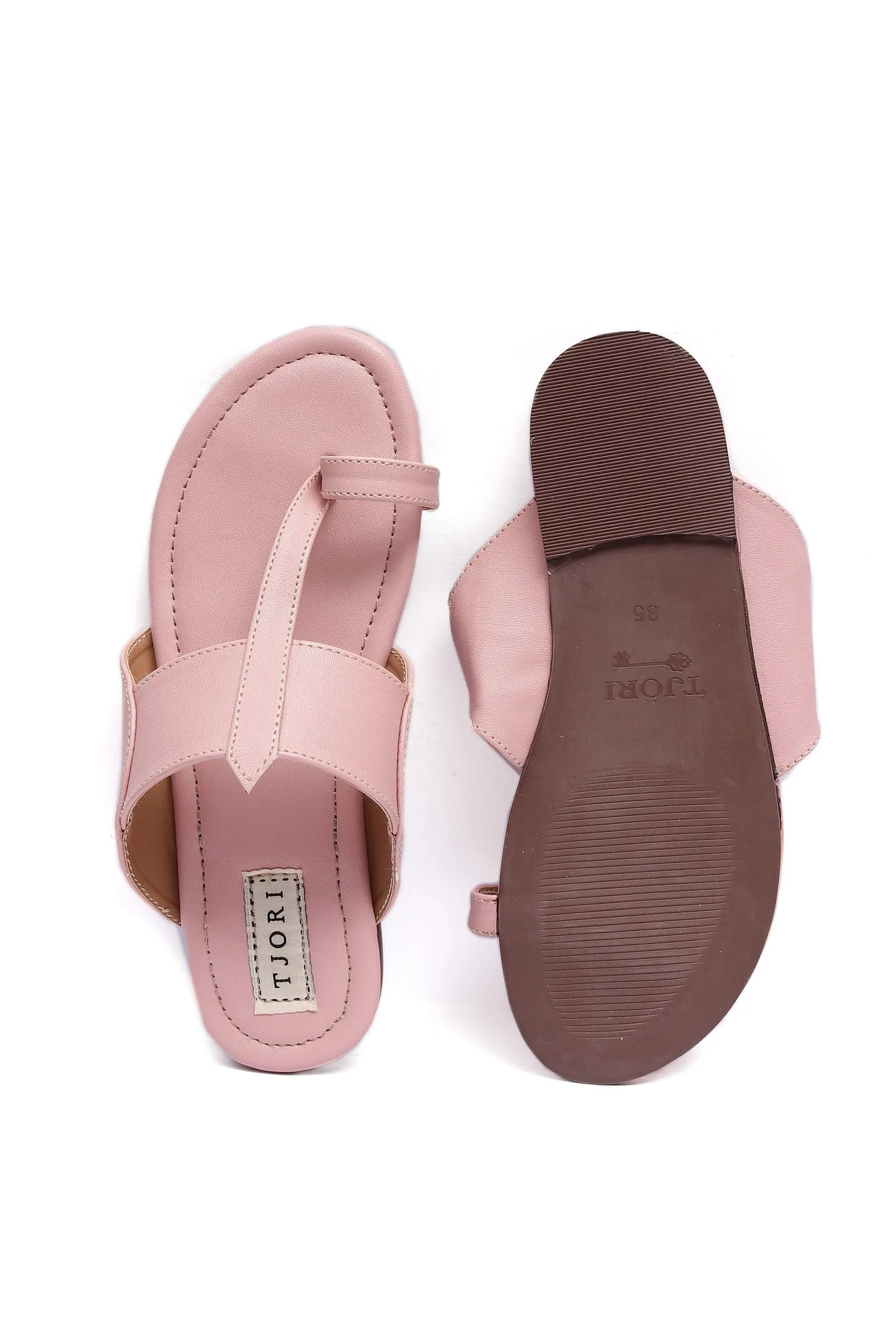 Crepe Pink Kolhapuri Inspired Flats With Insole Cushion Padding