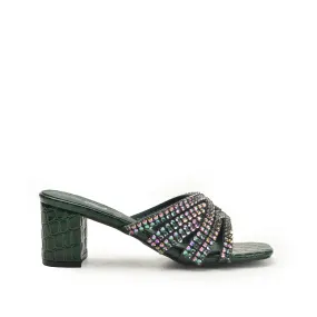 Elegant Green Beaded Block Heels | 503L-K