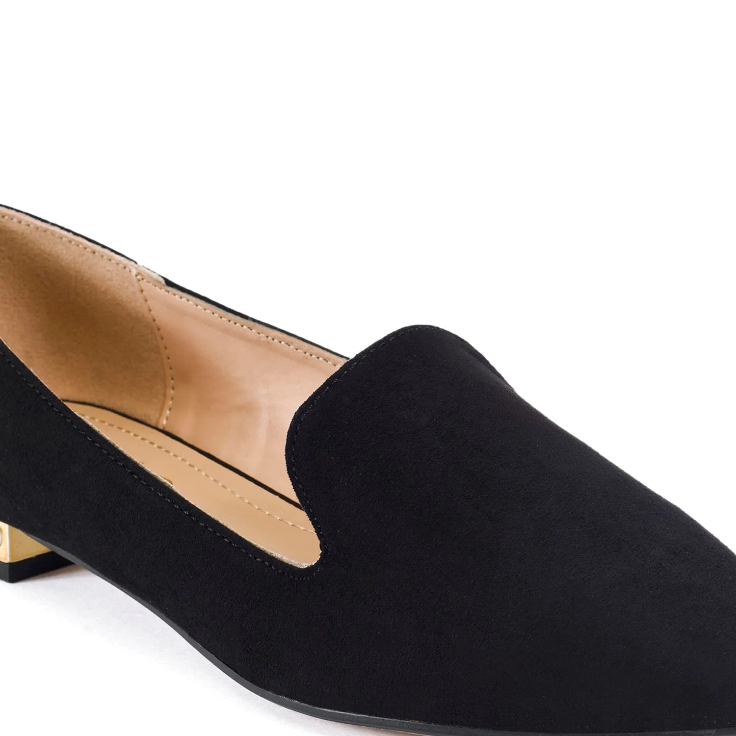 Faux Suede Pearl Heel Slip On Loafers