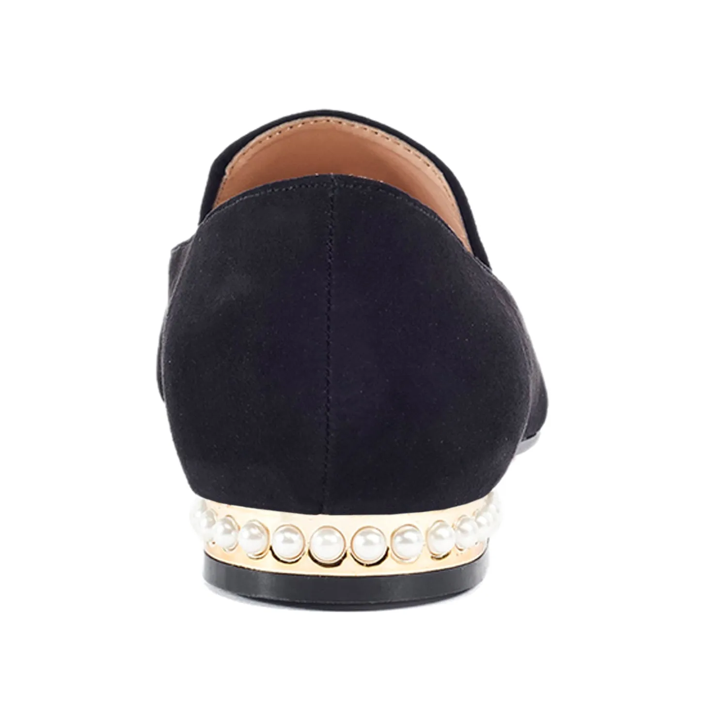 Faux Suede Pearl Heel Slip On Loafers