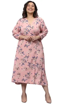 Floral Design Stylish Casual Dress- Pink | Pink