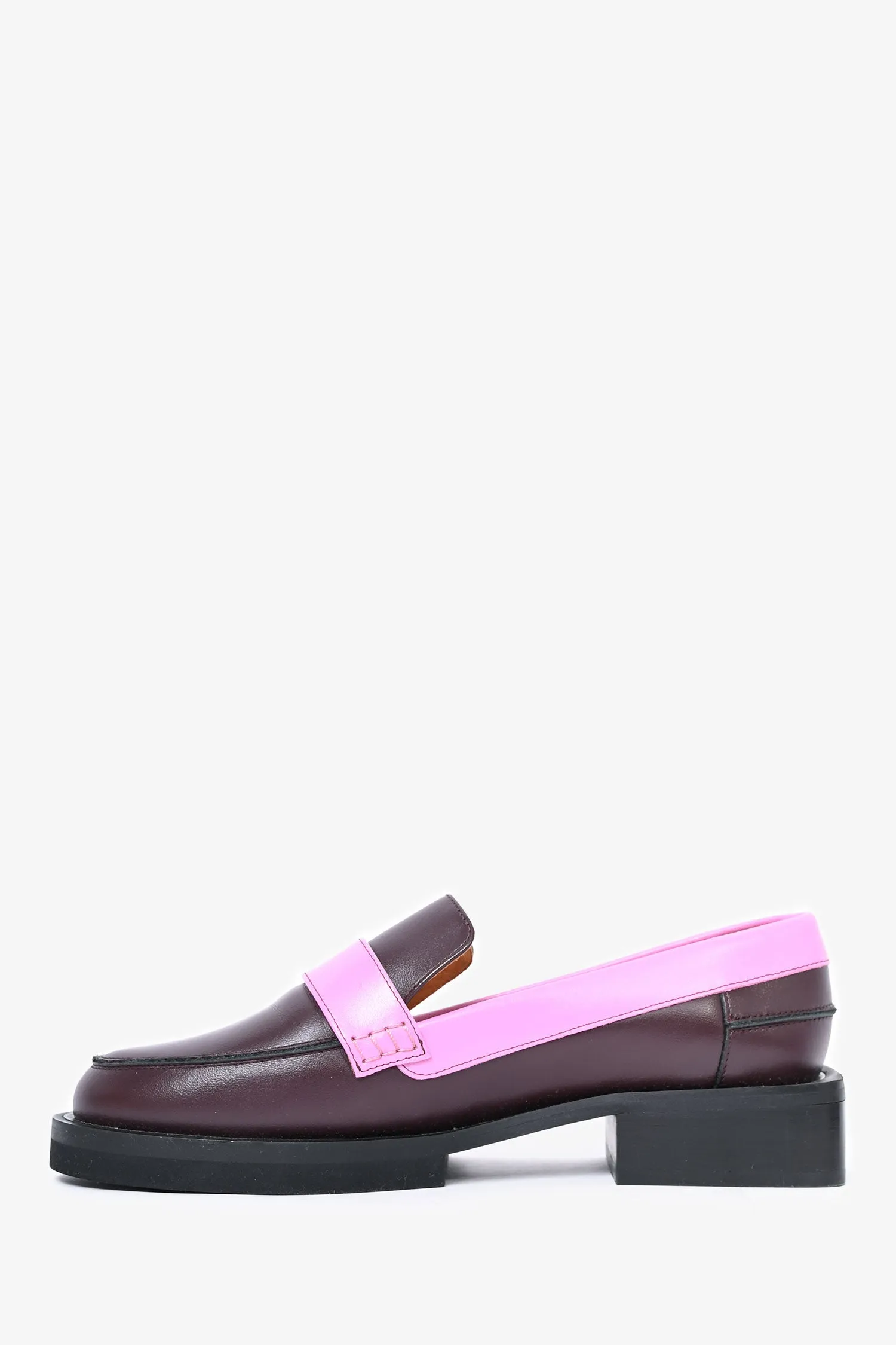 Ganni Burgundy/Fuchsia Leather Crystal Embellished Chunky Loafers Size 38