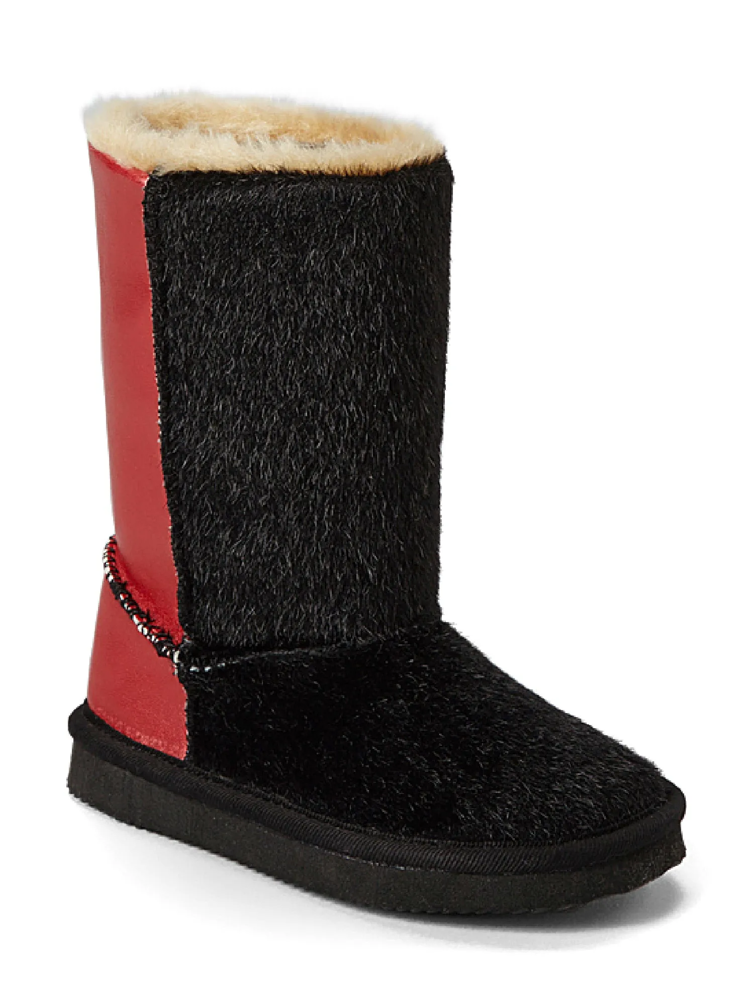 Lamour Girls Black Red Two Tone Faux Fur Boots 11-1 Kids