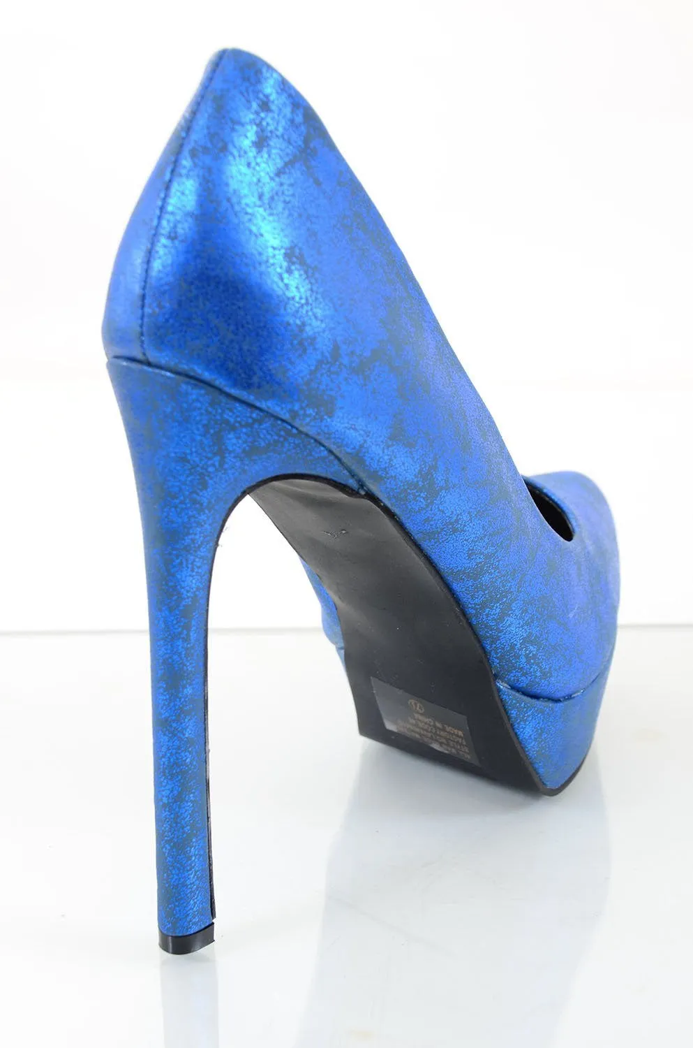 Metallic Blue Pointy Toe Platform Stiletto Pumps