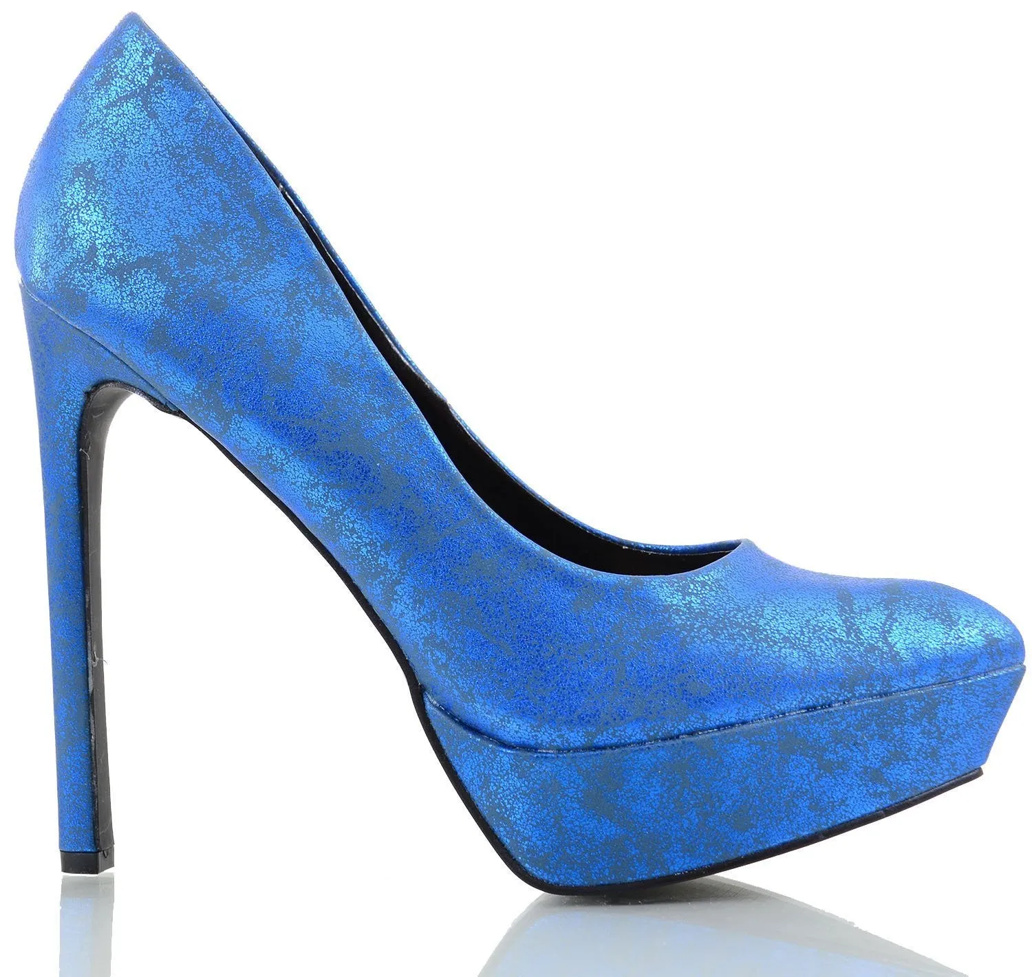 Metallic Blue Pointy Toe Platform Stiletto Pumps