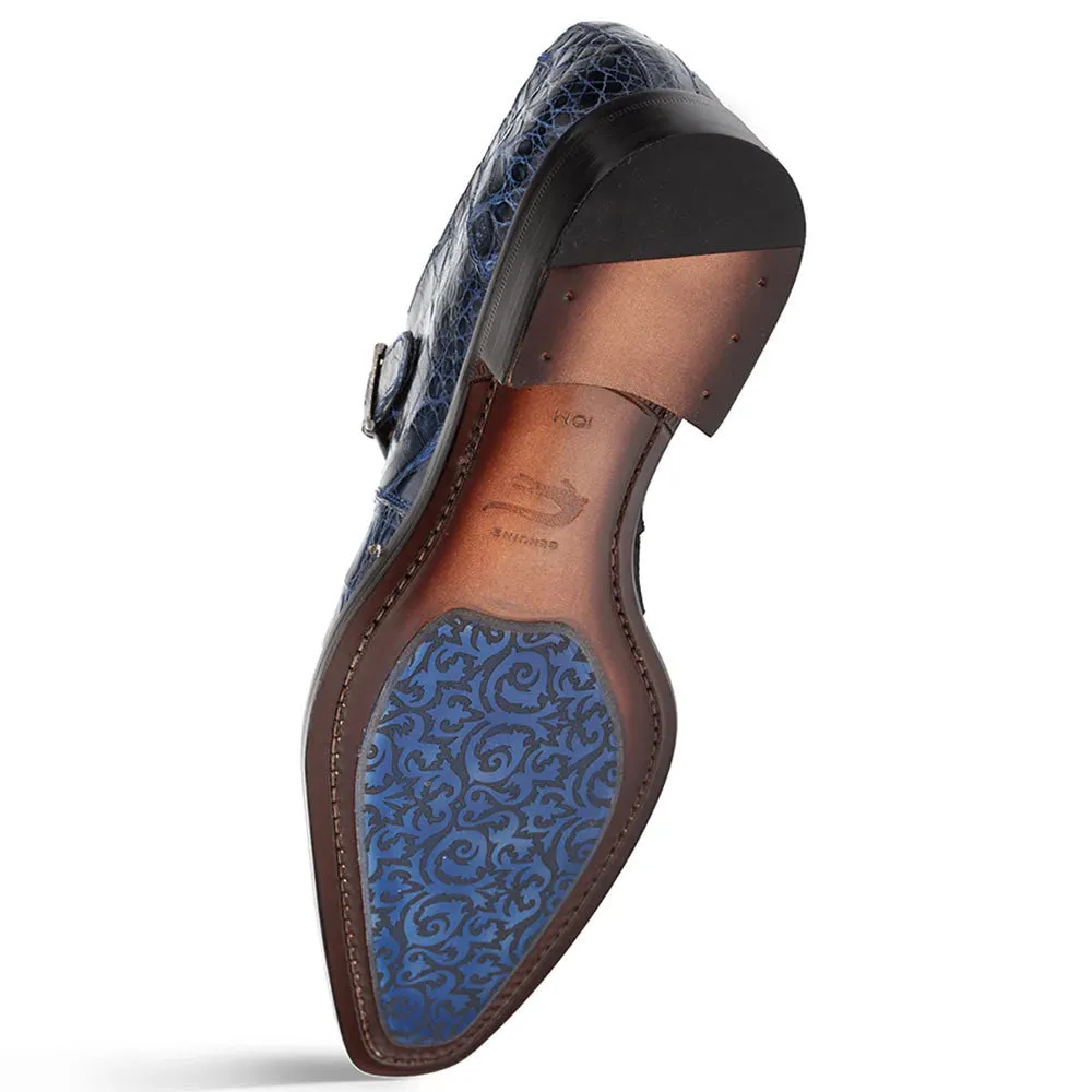 Mezlan Gigolo Blue Crocodile Single Monk-Strap Loafers