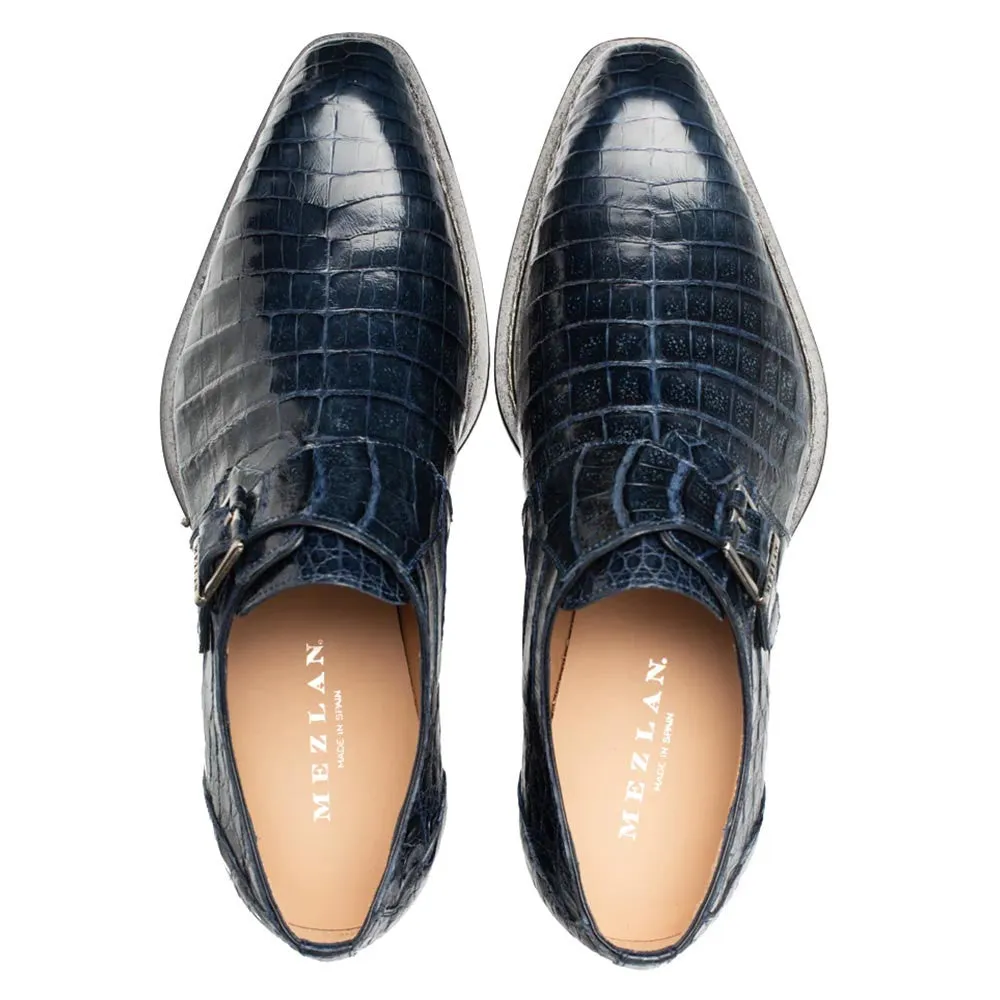 Mezlan Gigolo Blue Crocodile Single Monk-Strap Loafers