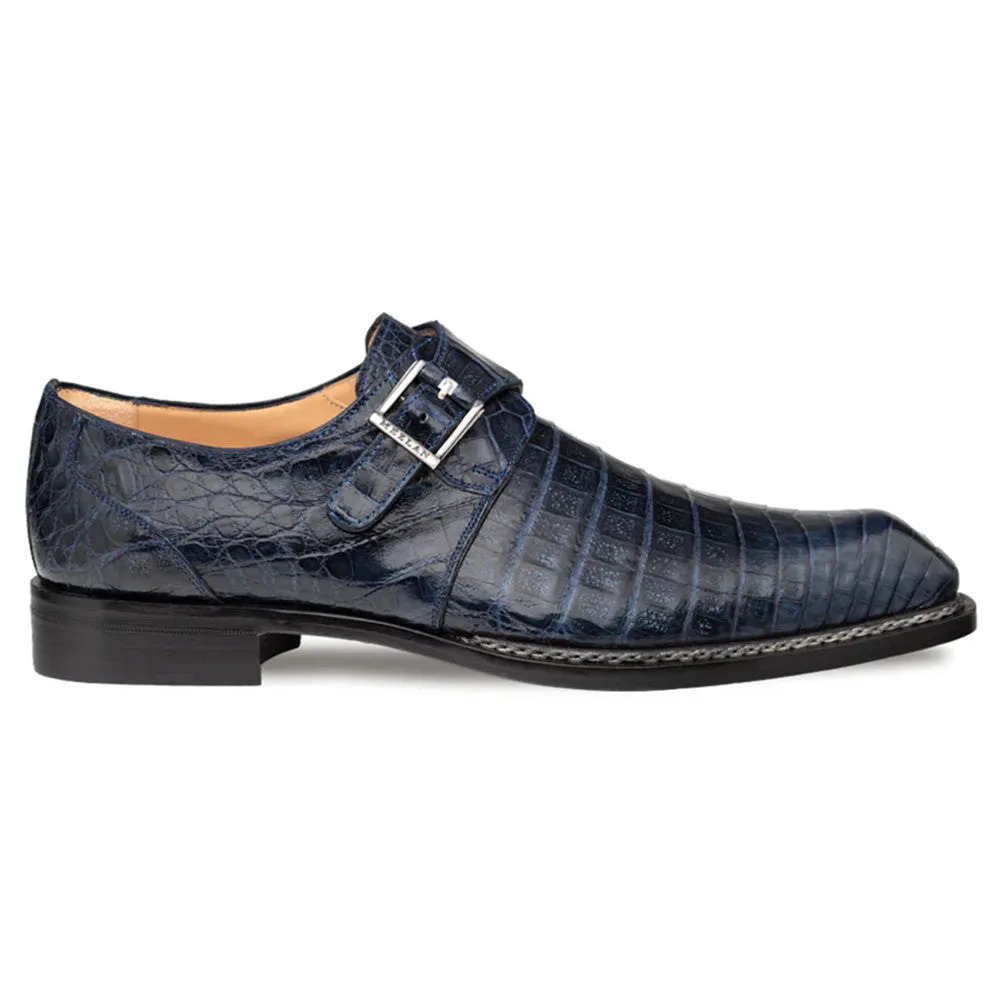 Mezlan Gigolo Blue Crocodile Single Monk-Strap Loafers