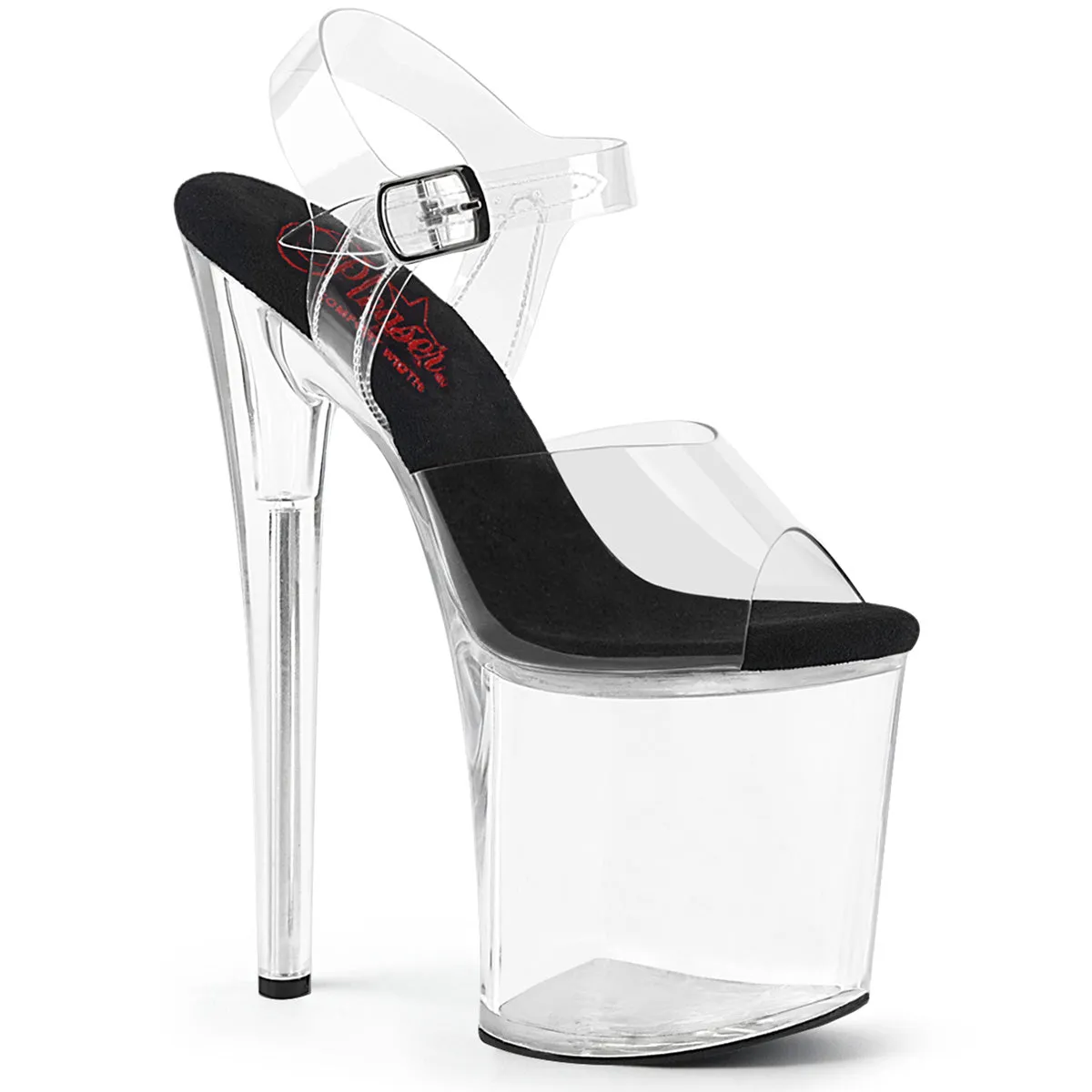 Naughty-808 Clear-Black/Clear, 8" Heels