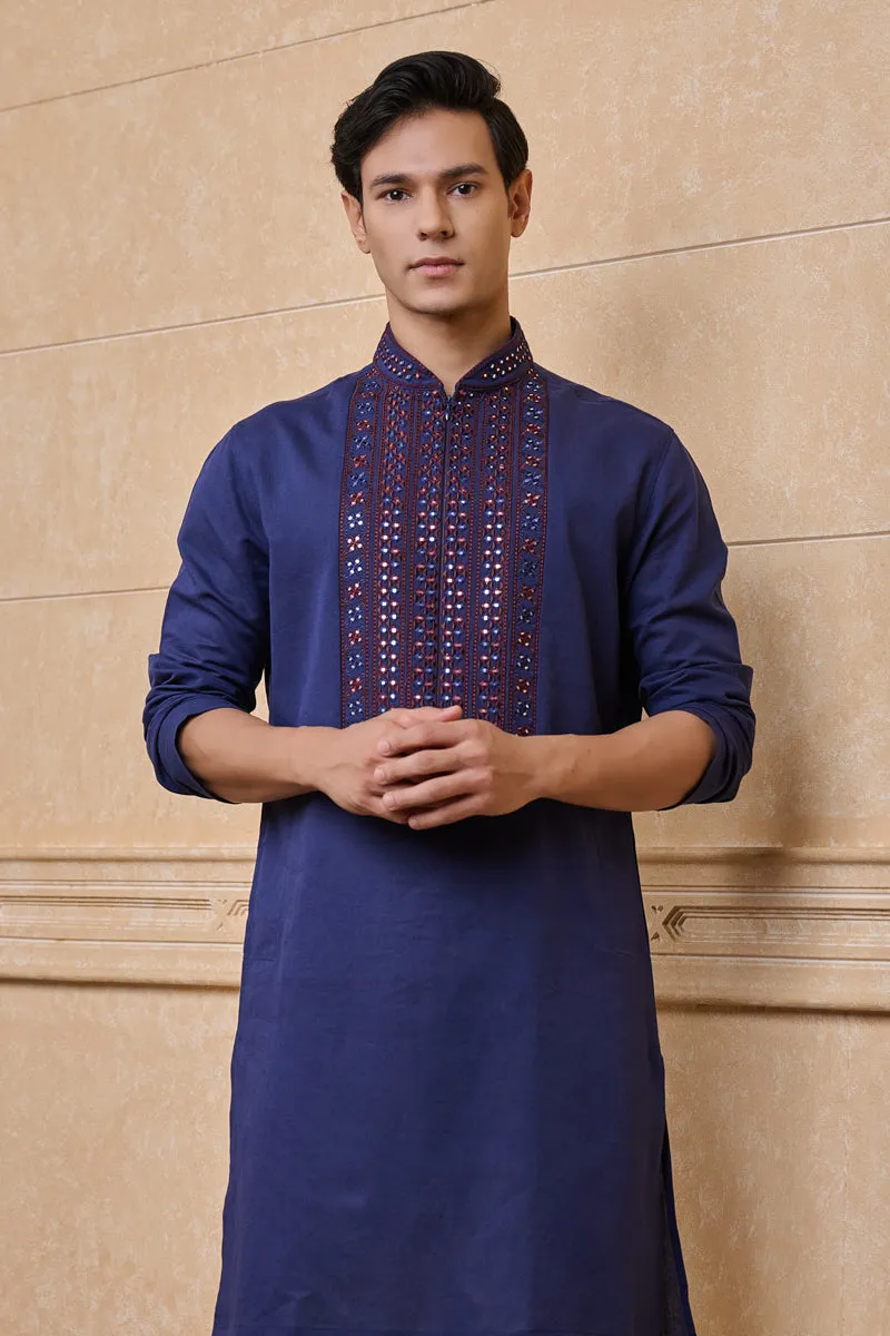 Navy Cotton Linen Kurta Set