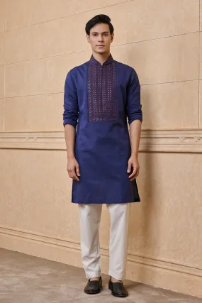 Navy Cotton Linen Kurta Set