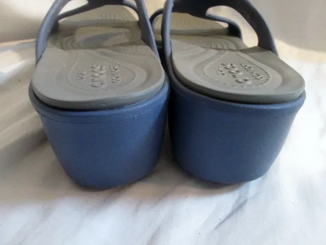 NEW Womens CROCS Dual Comfort Wedge Heel Clog Mule Flip Flop Shoe BLUE 11