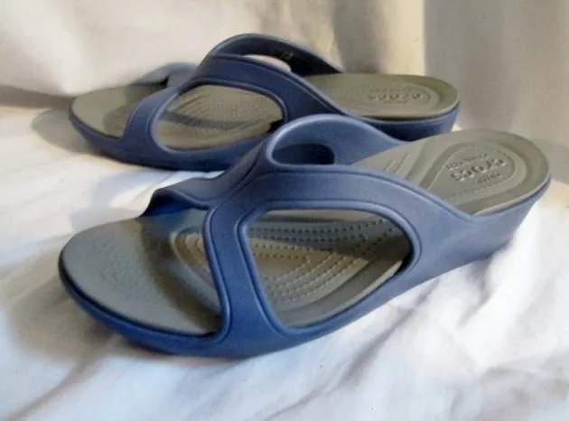 NEW Womens CROCS Dual Comfort Wedge Heel Clog Mule Flip Flop Shoe BLUE 11