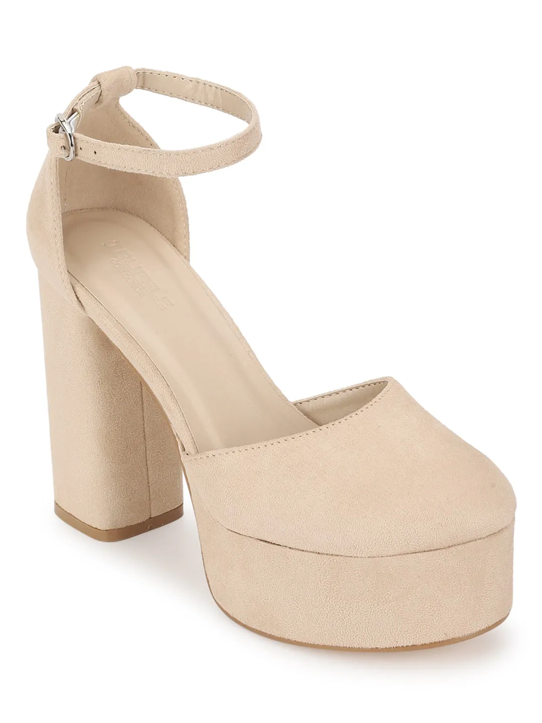 Nude Suede Lace-Up Block Sandals (TC-TB5-NUD)