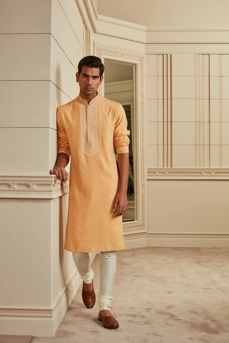 Orange Textured Kurta Set