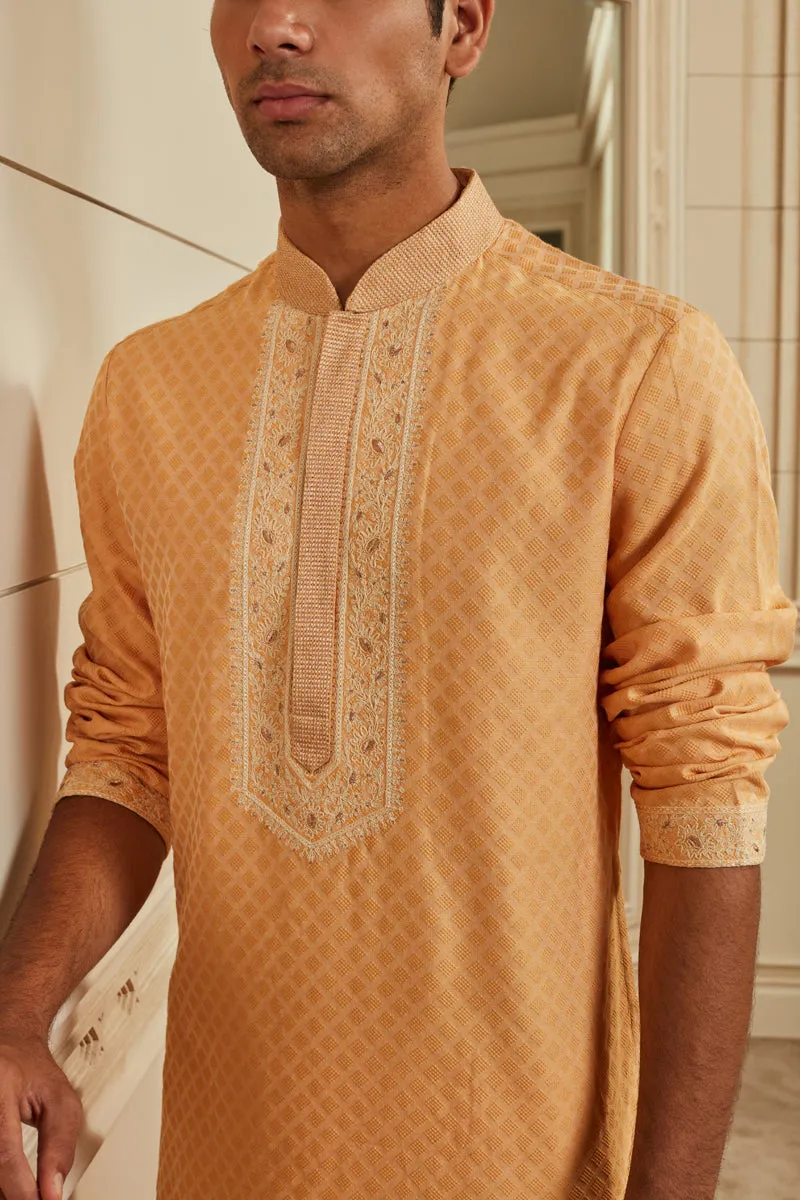 Orange Textured Kurta Set