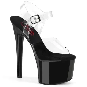 Passion-708 Clear / Black Comfort Width, 7" Heels