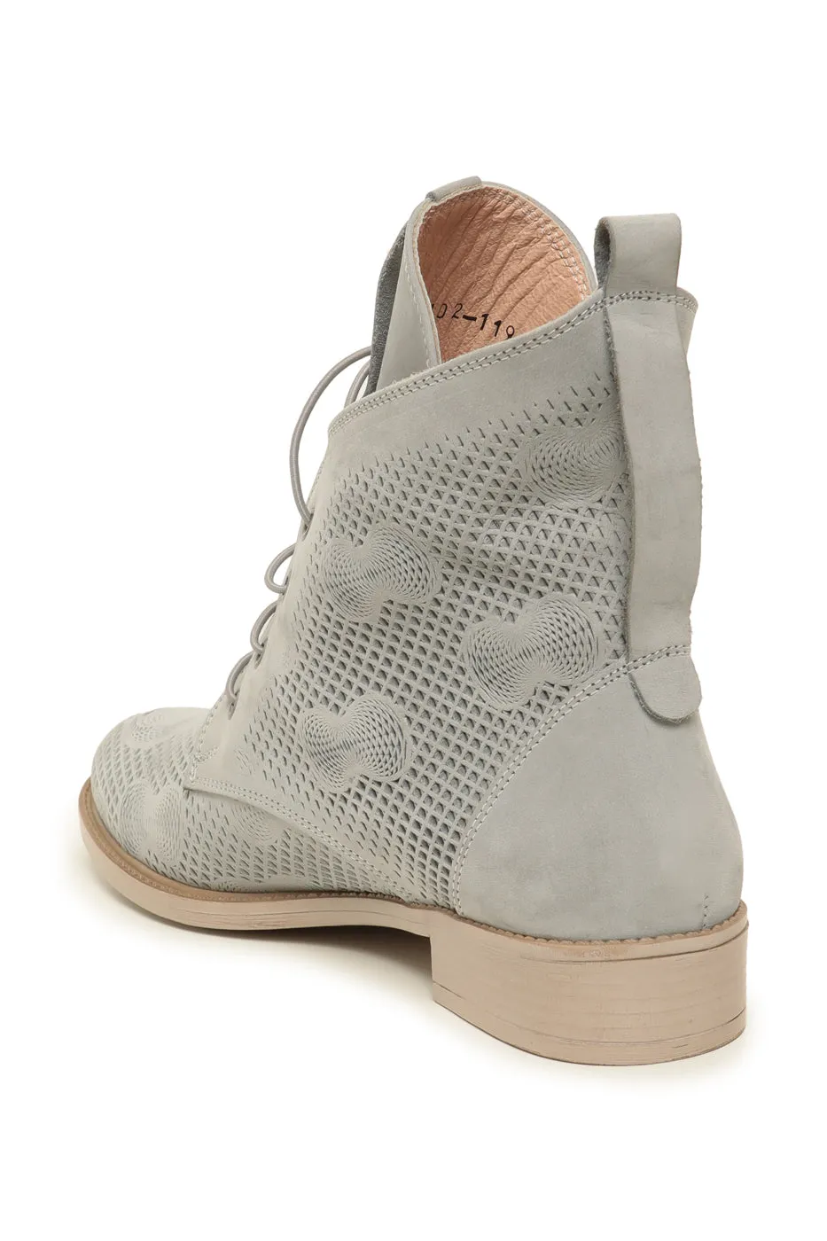 Perforated Leather Ankle Boots - Gray