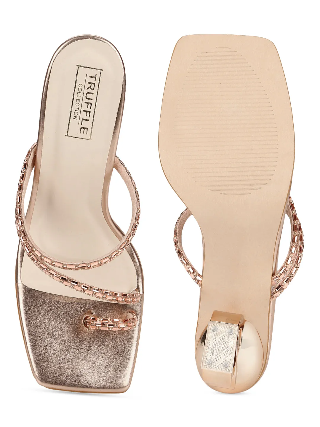 Rosegold PU Diamante Embellished Clear Heel Mules (TC-SLC-V81-RGLD)