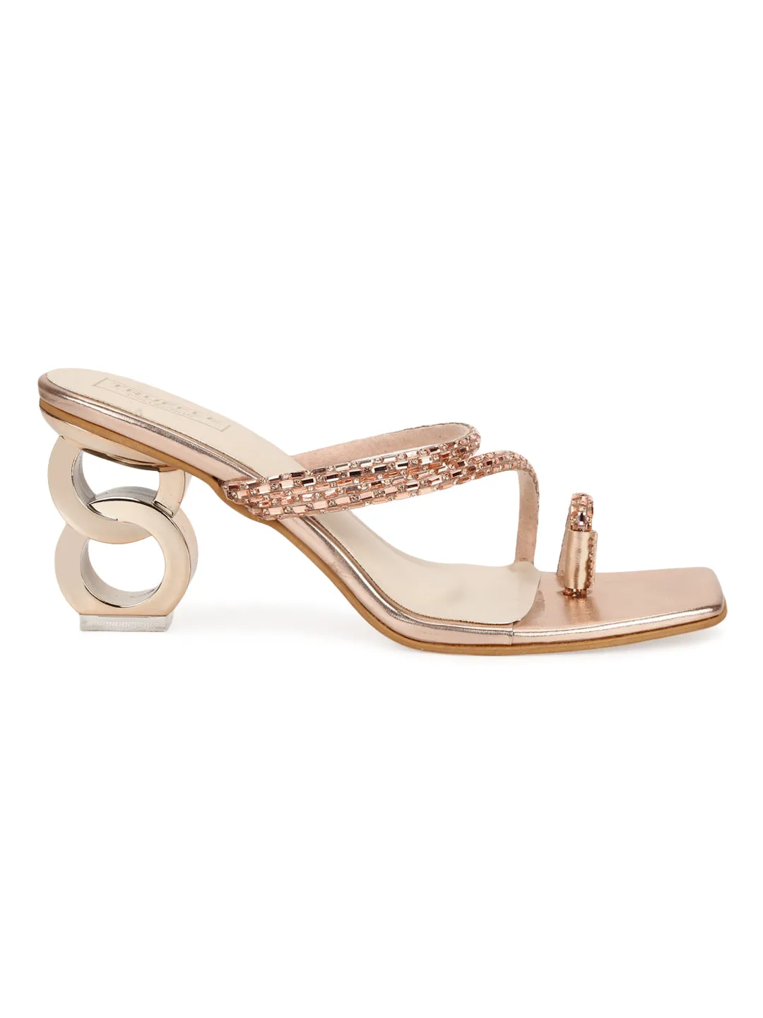 Rosegold PU Diamante Embellished Clear Heel Mules (TC-SLC-V81-RGLD)