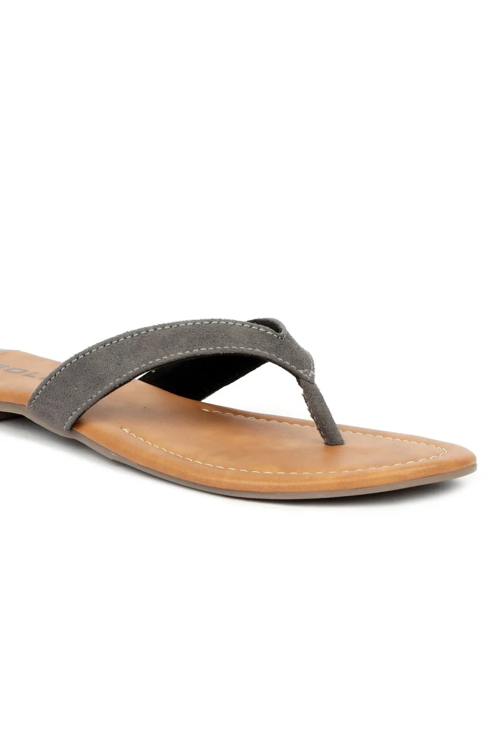 SOLES Sleek Grey Flat Sandals - Luxurious Elegance