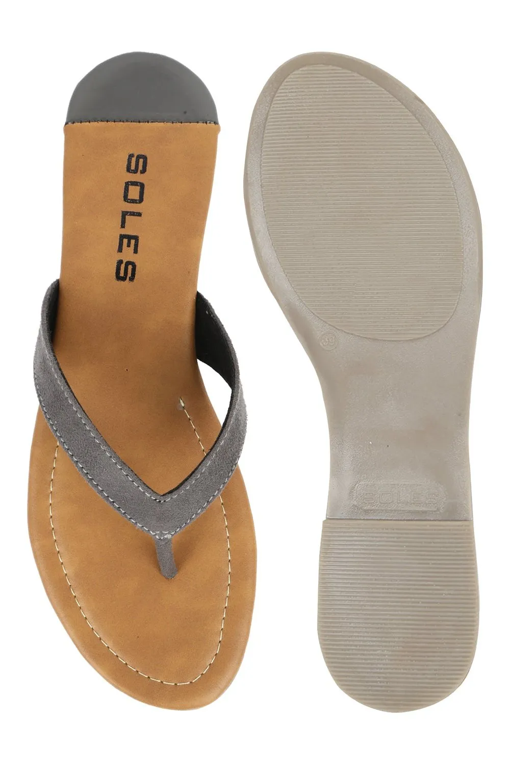 SOLES Sleek Grey Flat Sandals - Luxurious Elegance