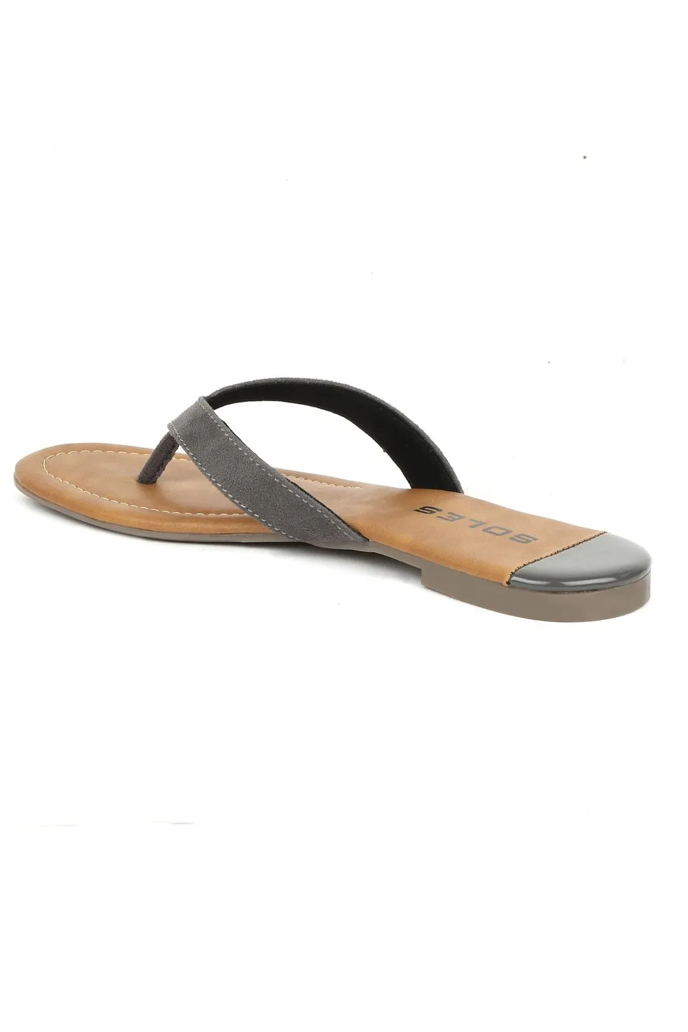 SOLES Sleek Grey Flat Sandals - Luxurious Elegance