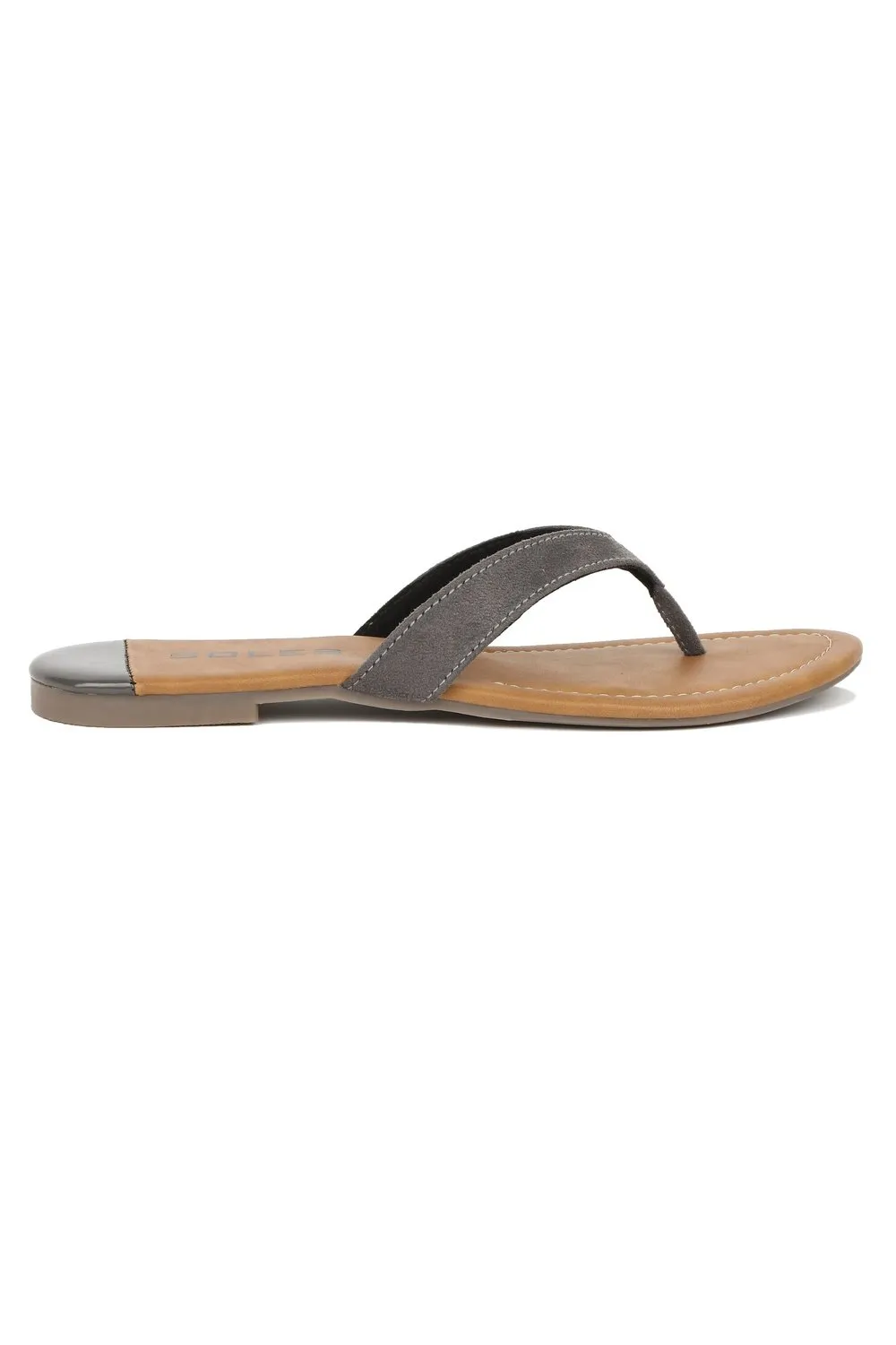 SOLES Sleek Grey Flat Sandals - Luxurious Elegance