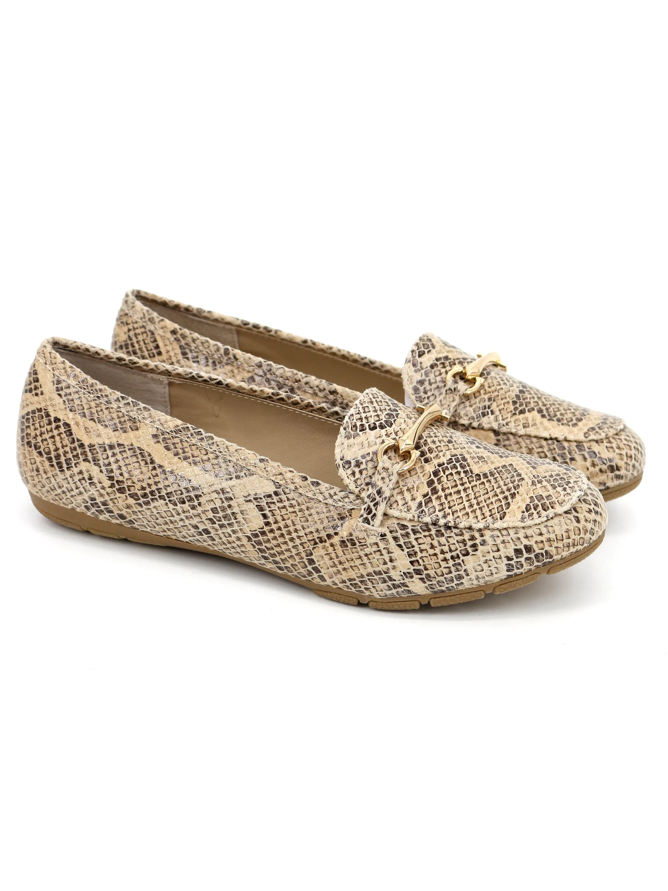 Women's Snake Printed Slip on Loafers Shoes,Beige